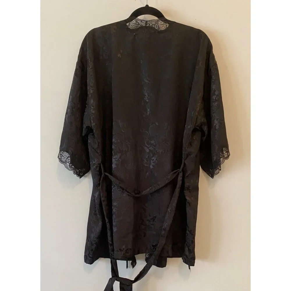 Victoria's Secret Black Satin Robe Belt Lace Sequin Accent Wrist & Neck One Size - Picture 2 of 11